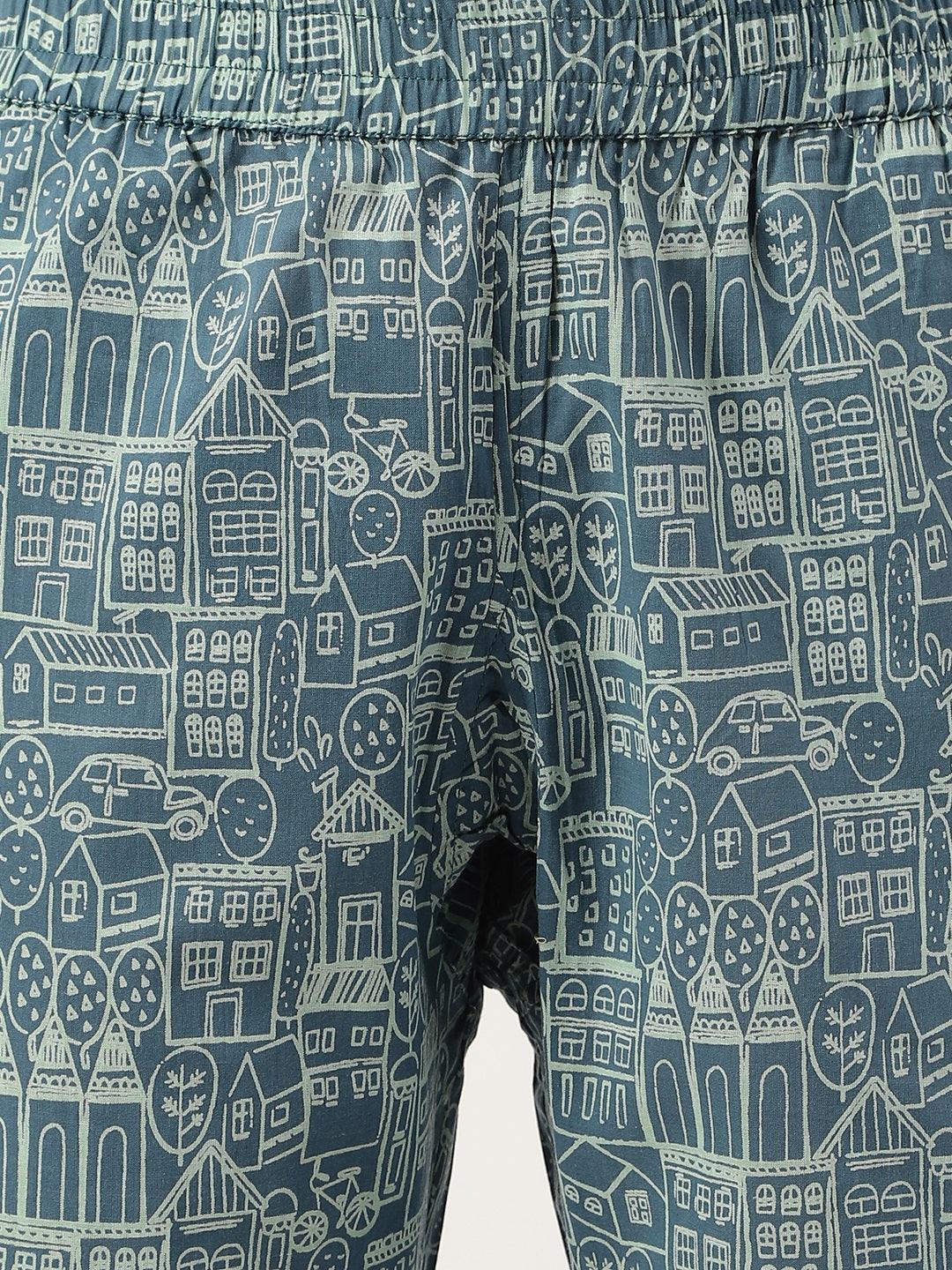  Teal Blue Printed Loungewear/Nightwear -  world