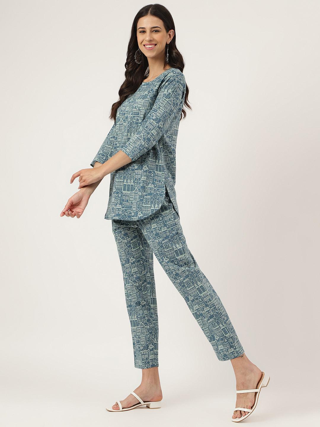  Teal Blue Printed Loungewear/Nightwear -  world