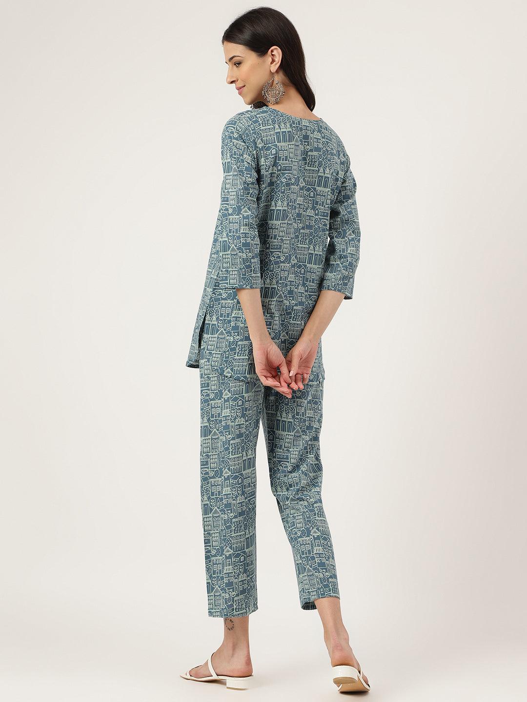  Teal Blue Printed Loungewear/Nightwear -  world