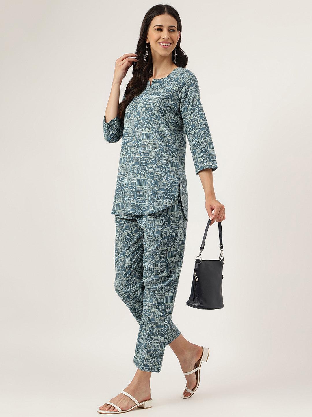  Teal Blue Printed Loungewear/Nightwear -  world
