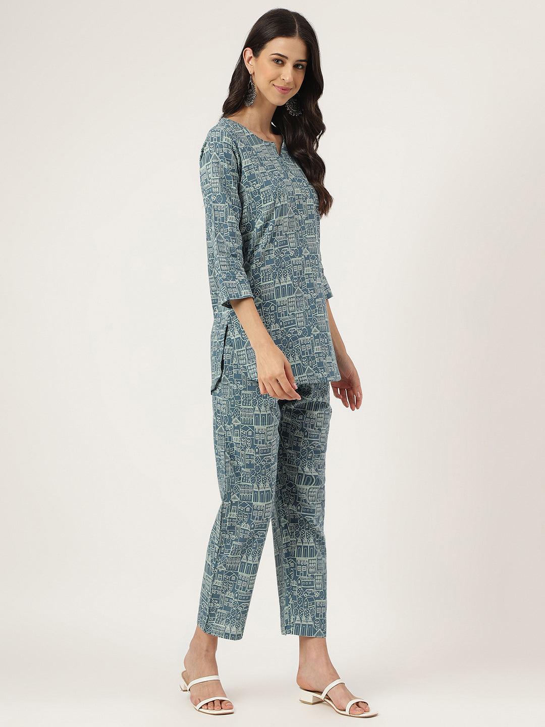  Teal Blue Printed Loungewear/Nightwear -  world