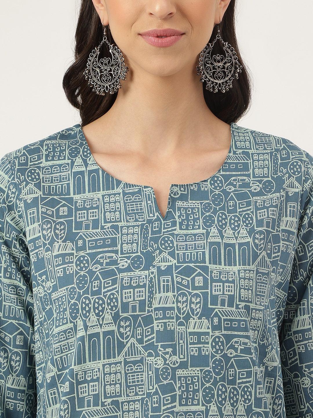  Teal Blue Printed Loungewear/Nightwear -  world