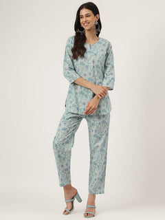 Taurquoise Blue Printed Loungewear/Nightwear