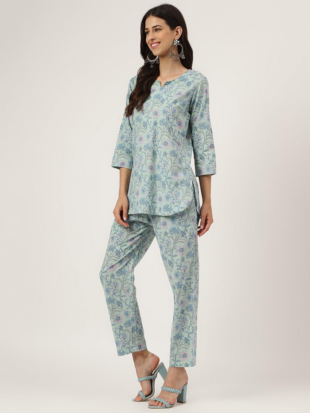  Taurquoise Blue Printed Loungewear/Nightwear -  world