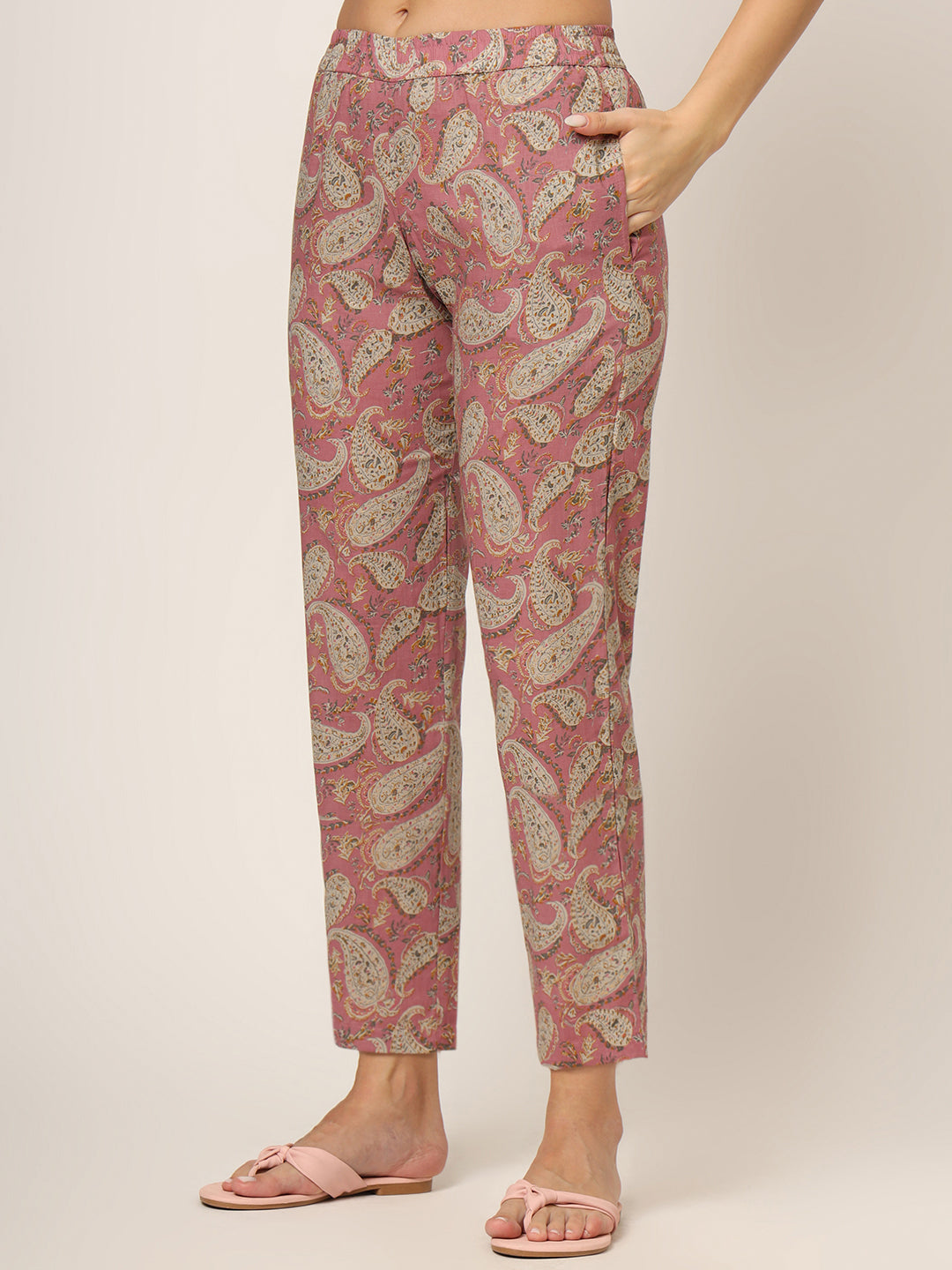 Pink Floral Print Cotton Regular Fit Night Suit