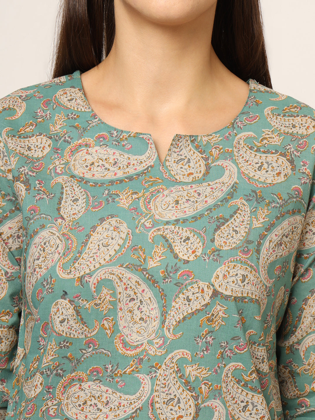 Green Floral Print Cotton Regular Fit Night Suit