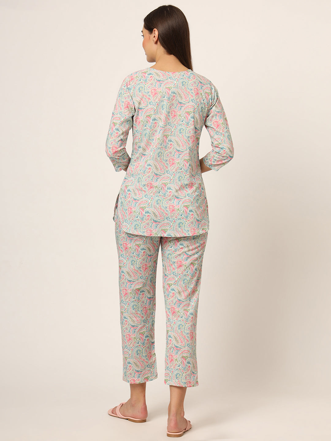 Blue Multi Floral Print Cotton Regular Fit Night Suit
