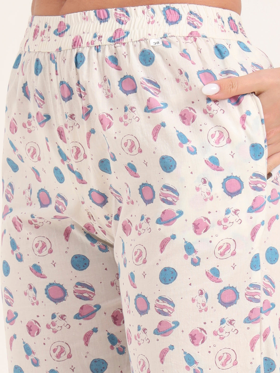 White Printed Cotton Night Suit Sets