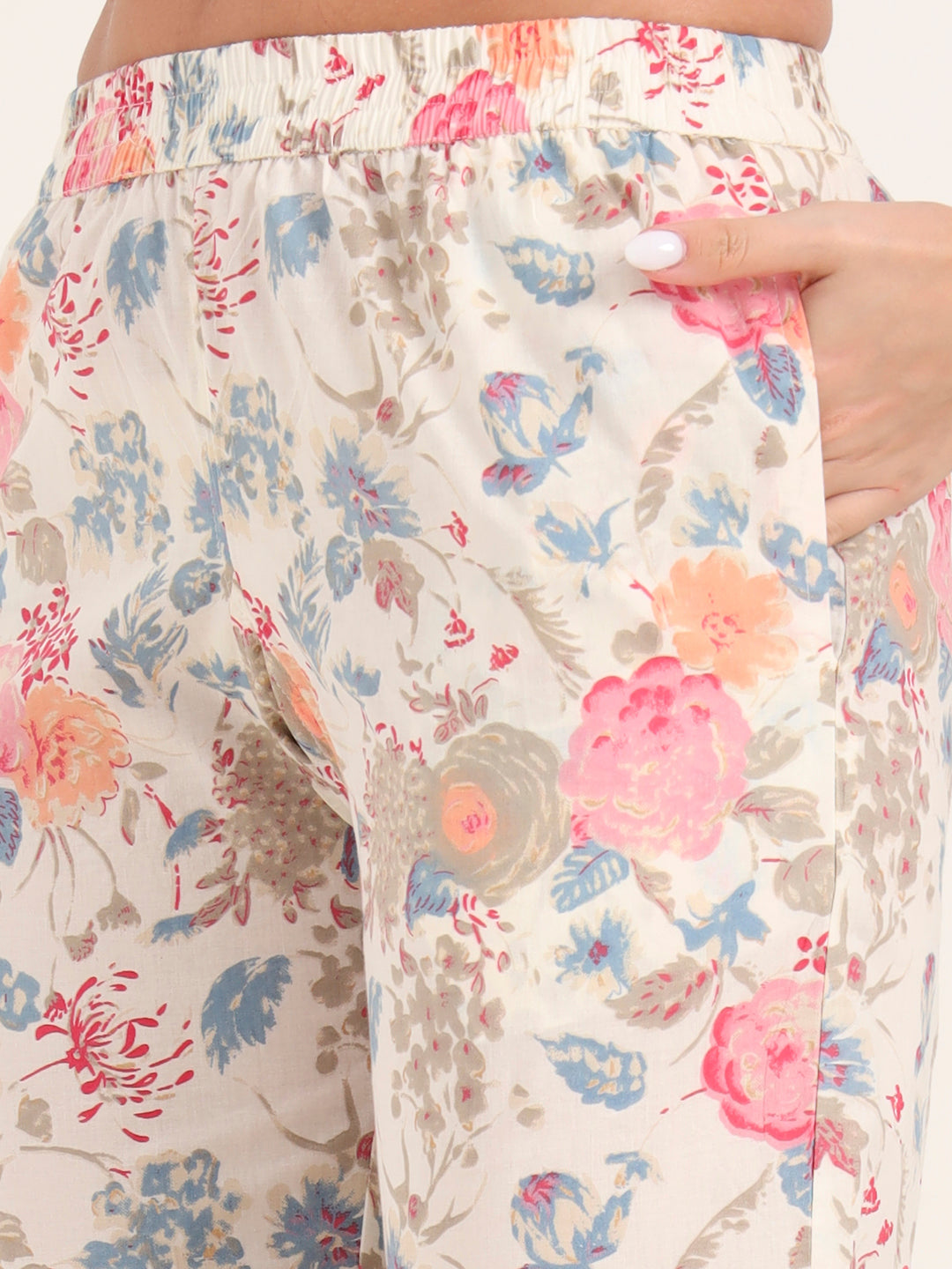 White Printed Cotton Night Suit Sets