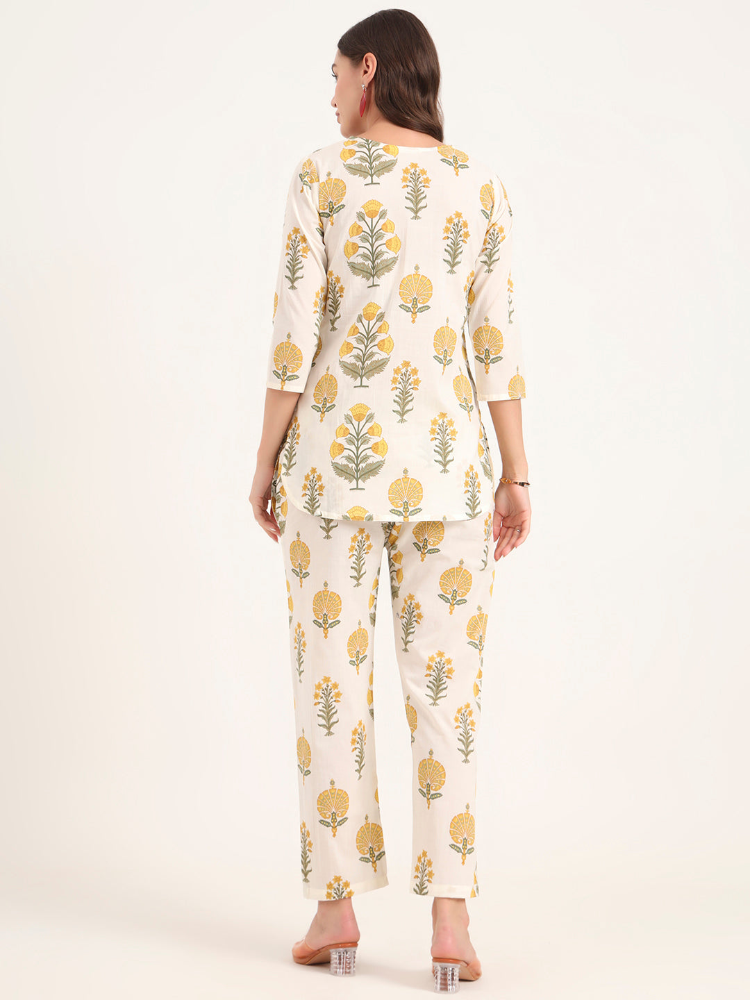 Cream Printed Cotton Night Suit Sets