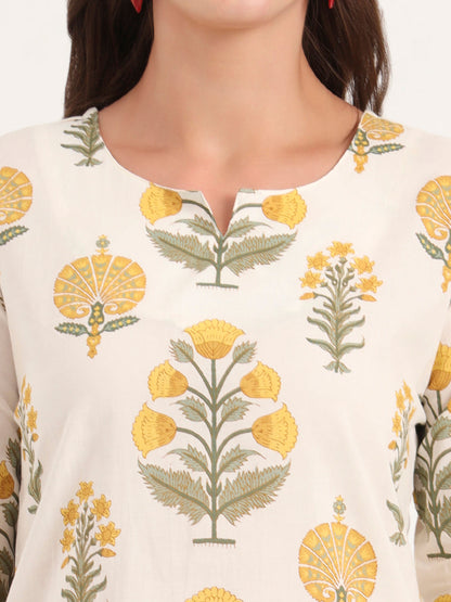 Cream Printed Cotton Night Suit Sets