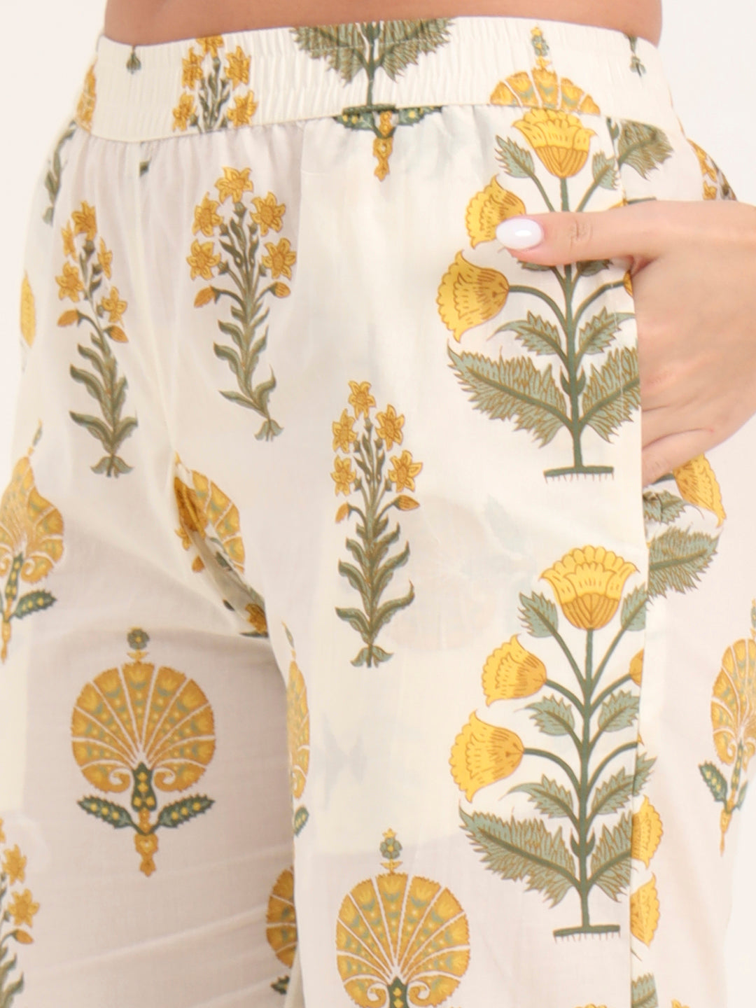 Cream Printed Cotton Night Suit Sets