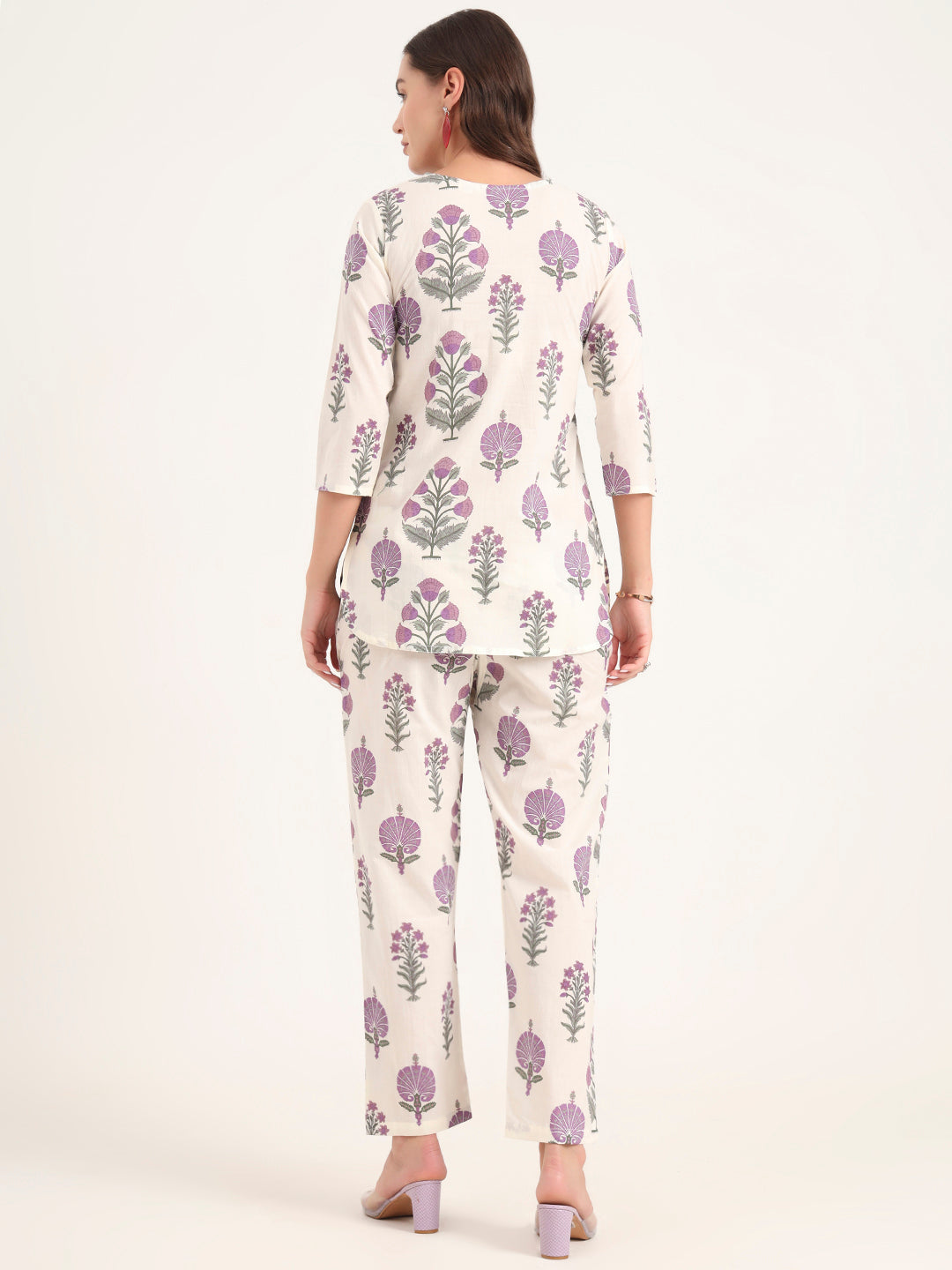 Cream Printed Cotton Night Suit Sets