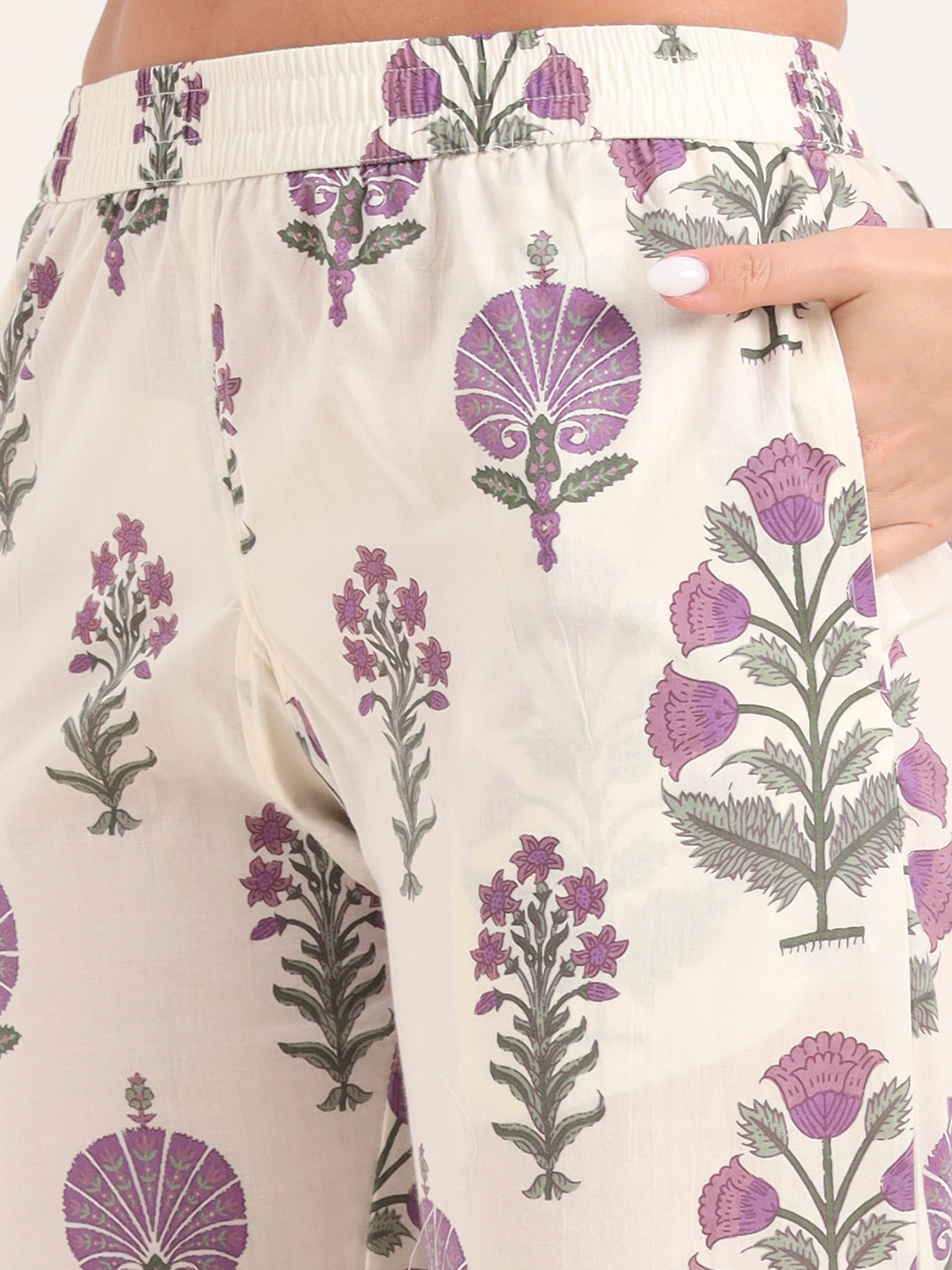 Cream Printed Cotton Night Suit Sets