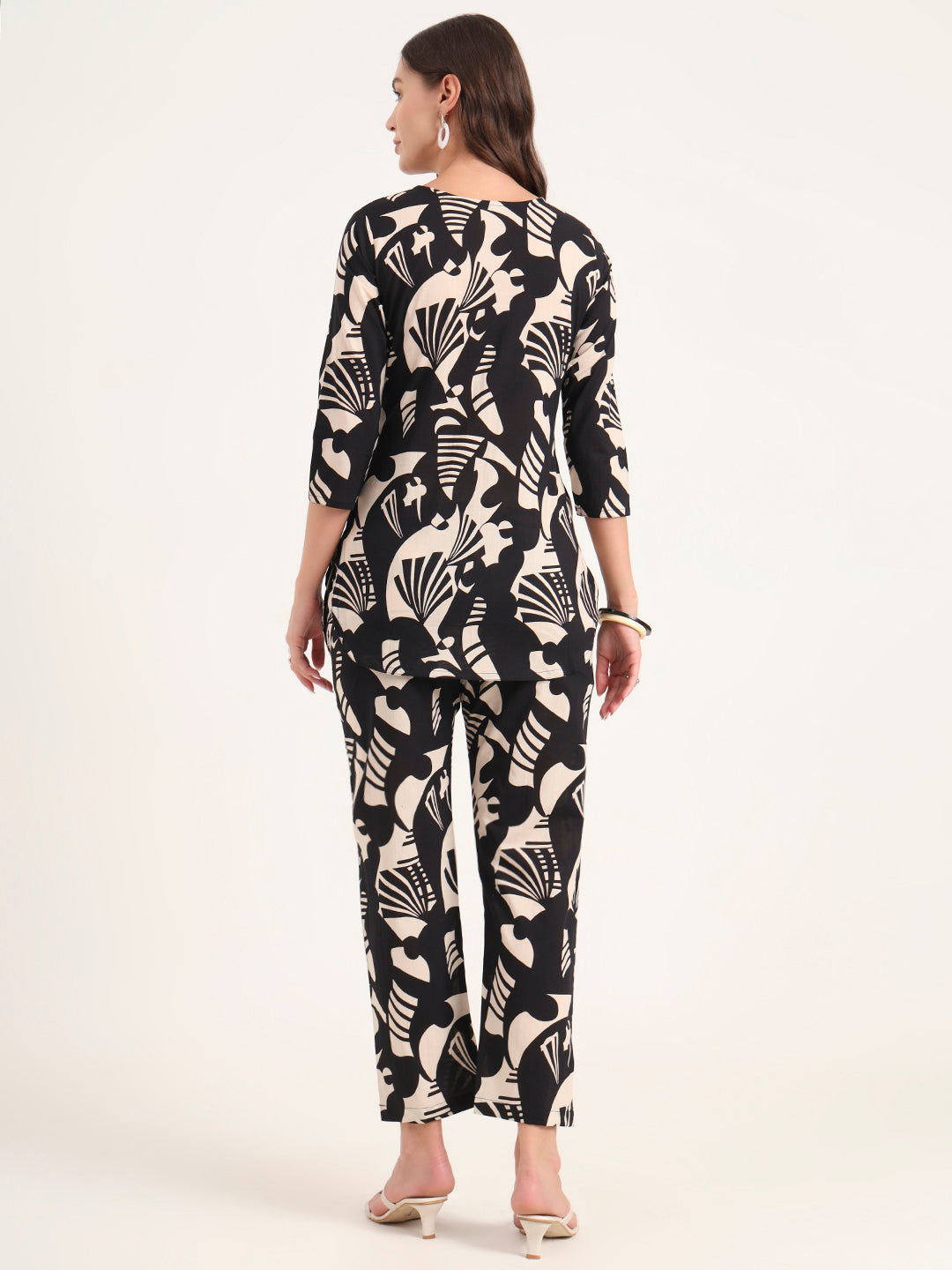 Black Printed Cotton Night Suit Sets