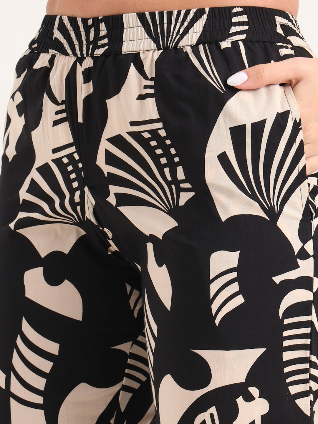 Black Printed Cotton Night Suit Sets