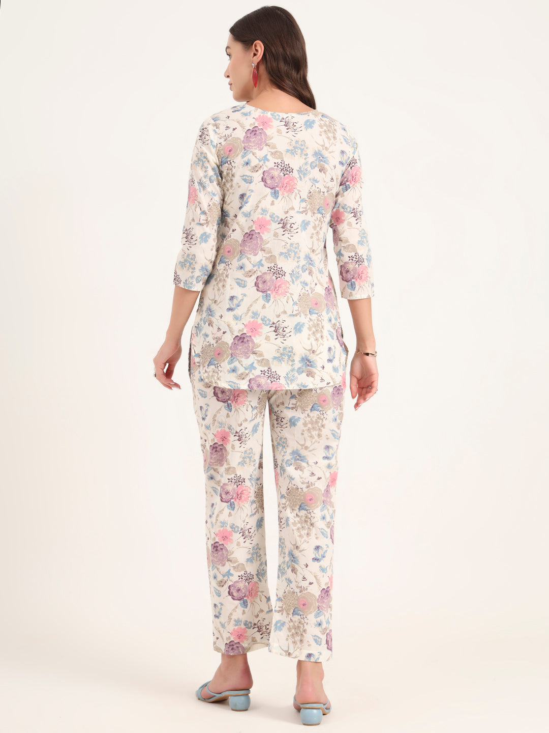 Cream Printed Cotton Night Suit Sets
