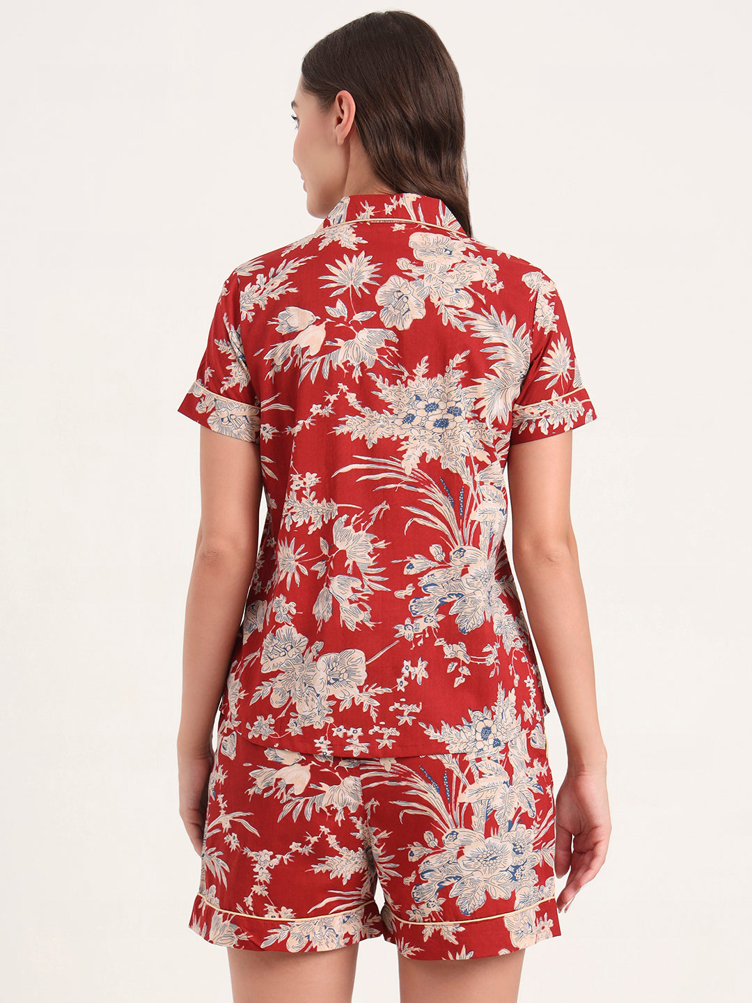 Red Cotton Shirt and Shorts Night Suits