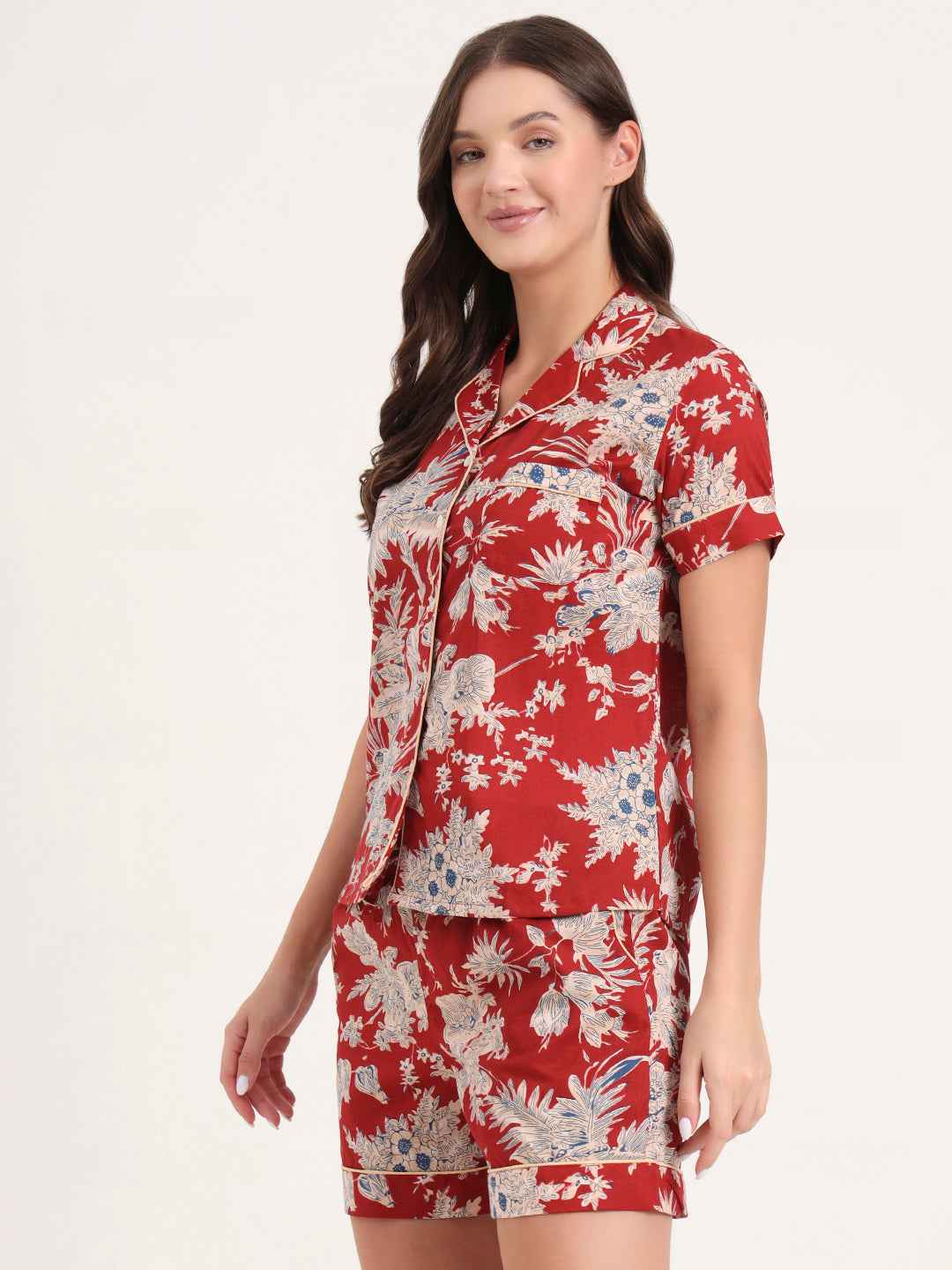 Red Cotton Shirt and Shorts Night Suits