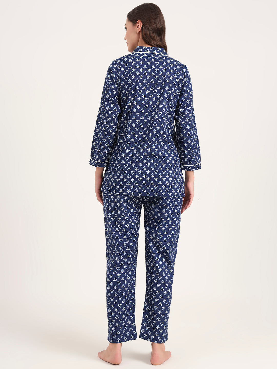 Blue Cotton Printed Night Suits