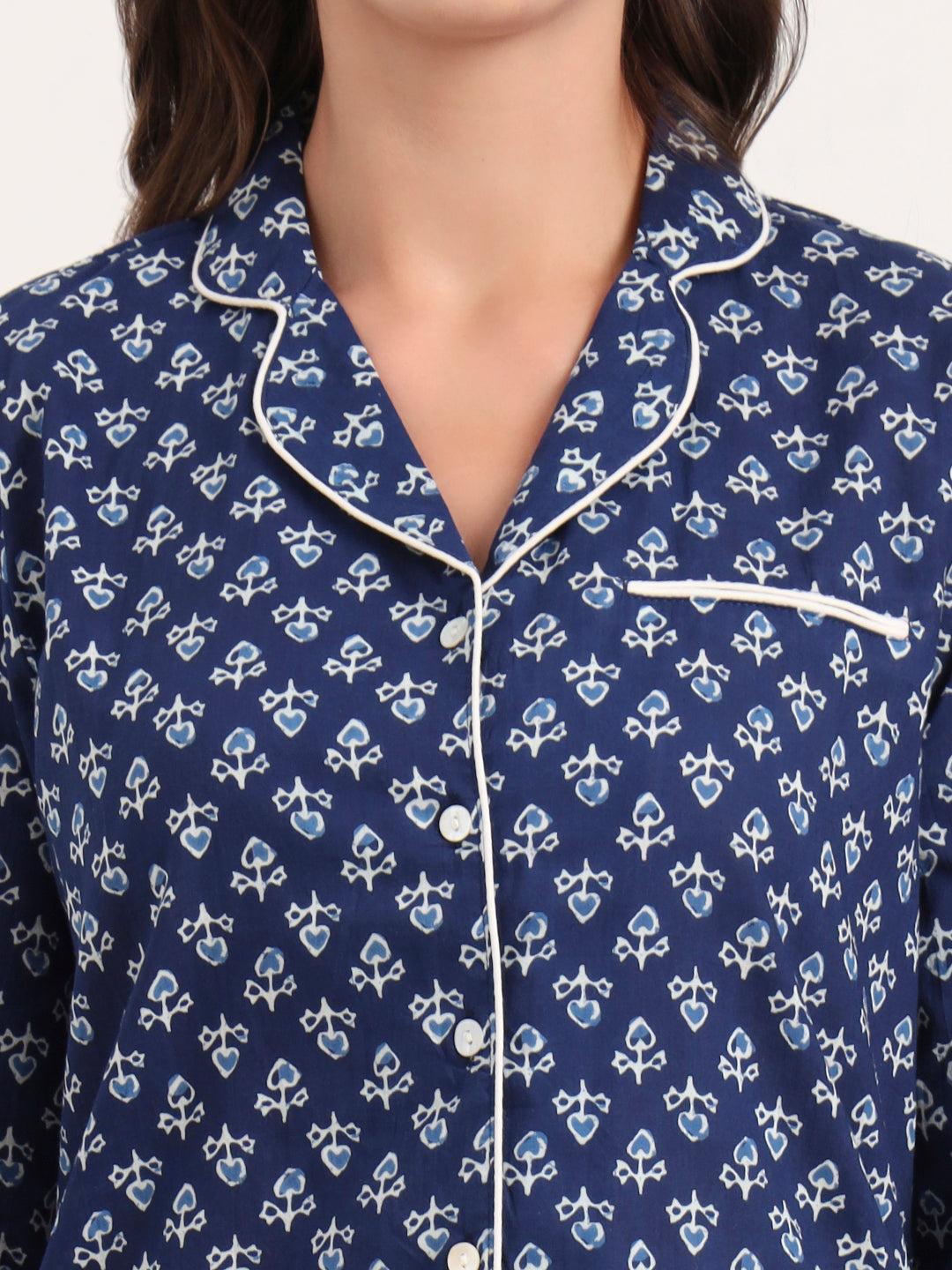 Blue Cotton Printed Night Suits