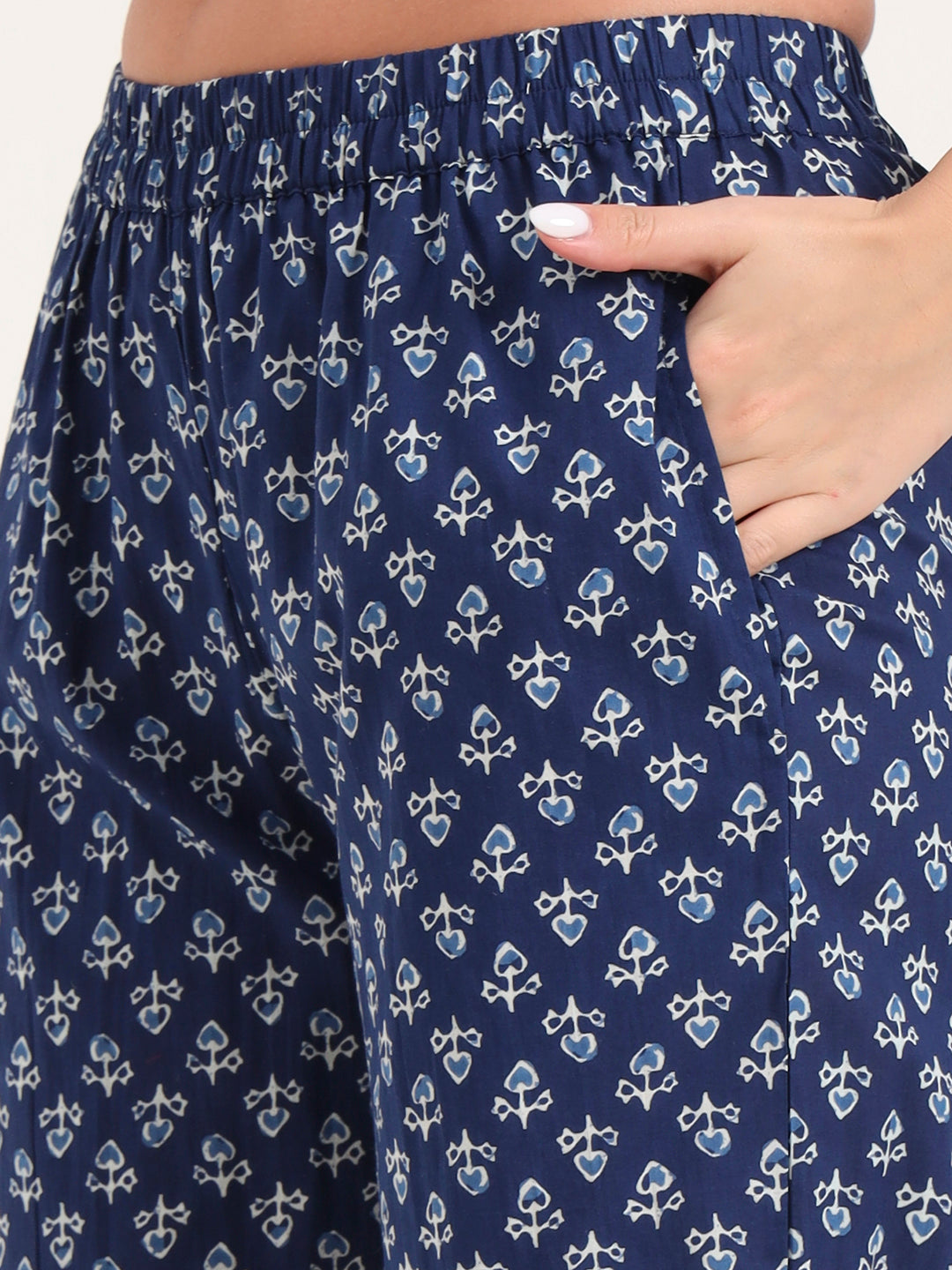 Blue Cotton Printed Night Suits