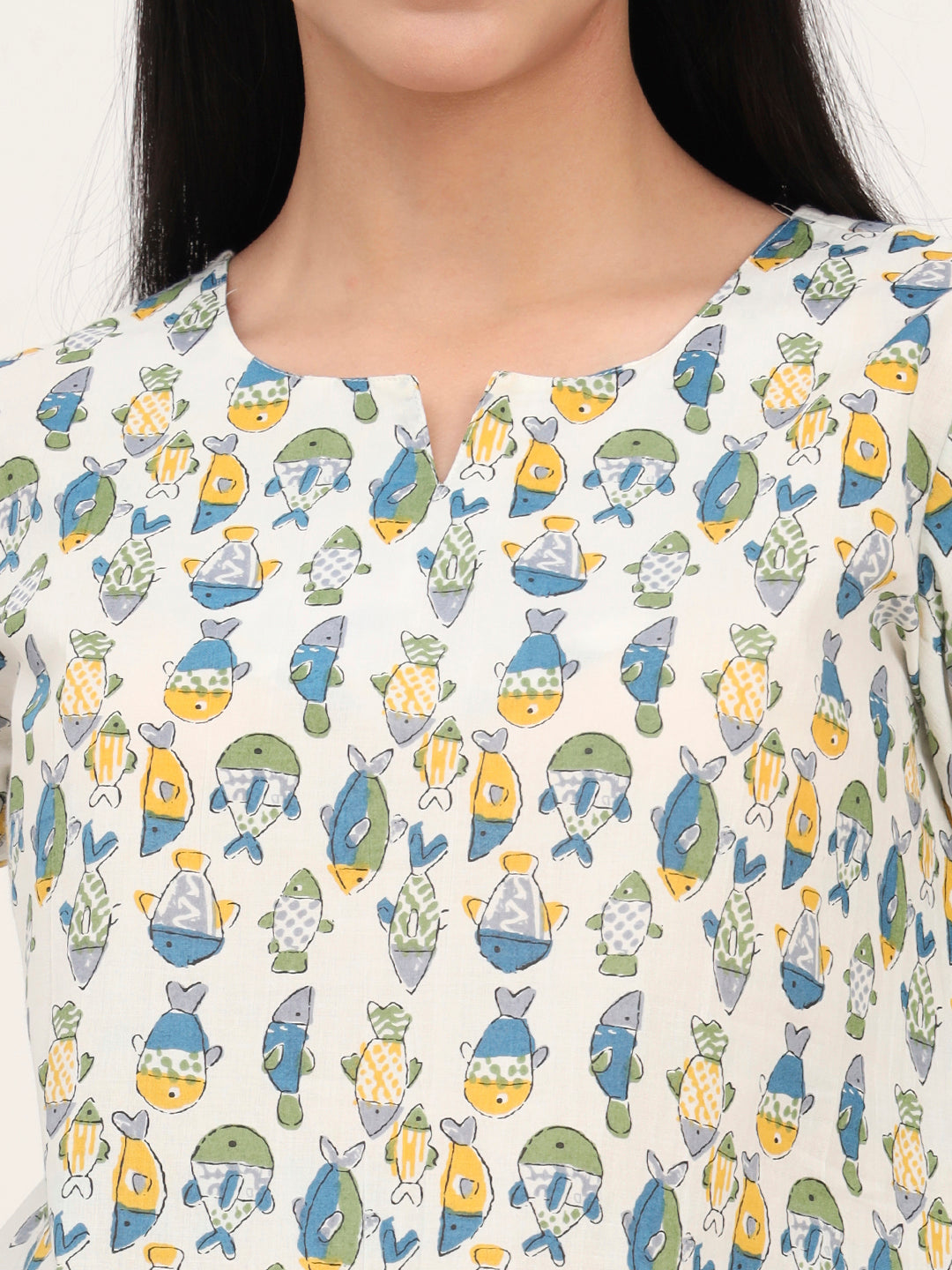 White Cotton Printed Night Suit Set