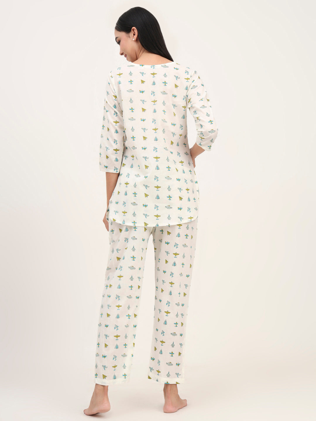 Cream Cotton Printed Night Suit Set