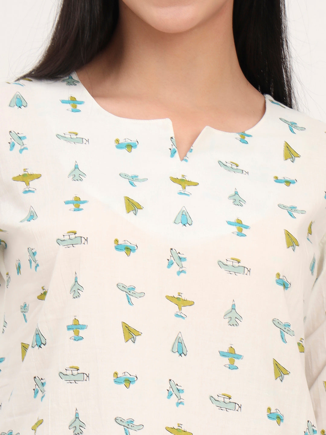 Cream Cotton Printed Night Suit Set