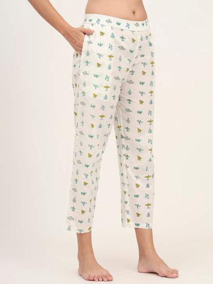 Cream Cotton Printed Night Suit Set