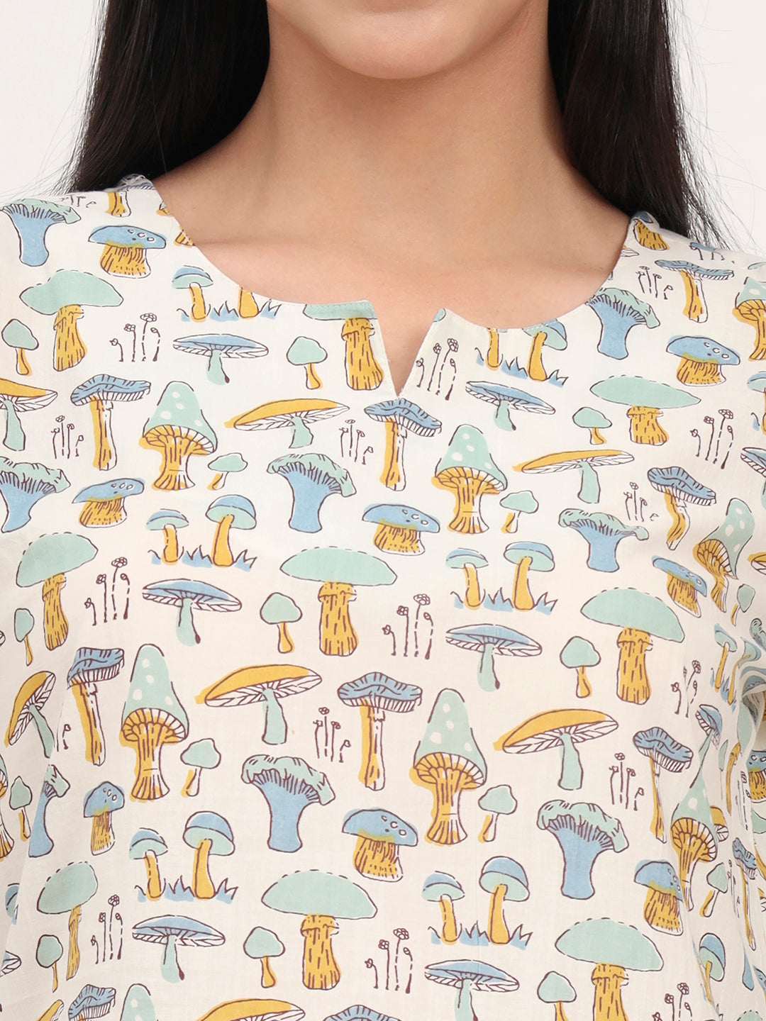 Cream Cotton Printed Night Suit Set