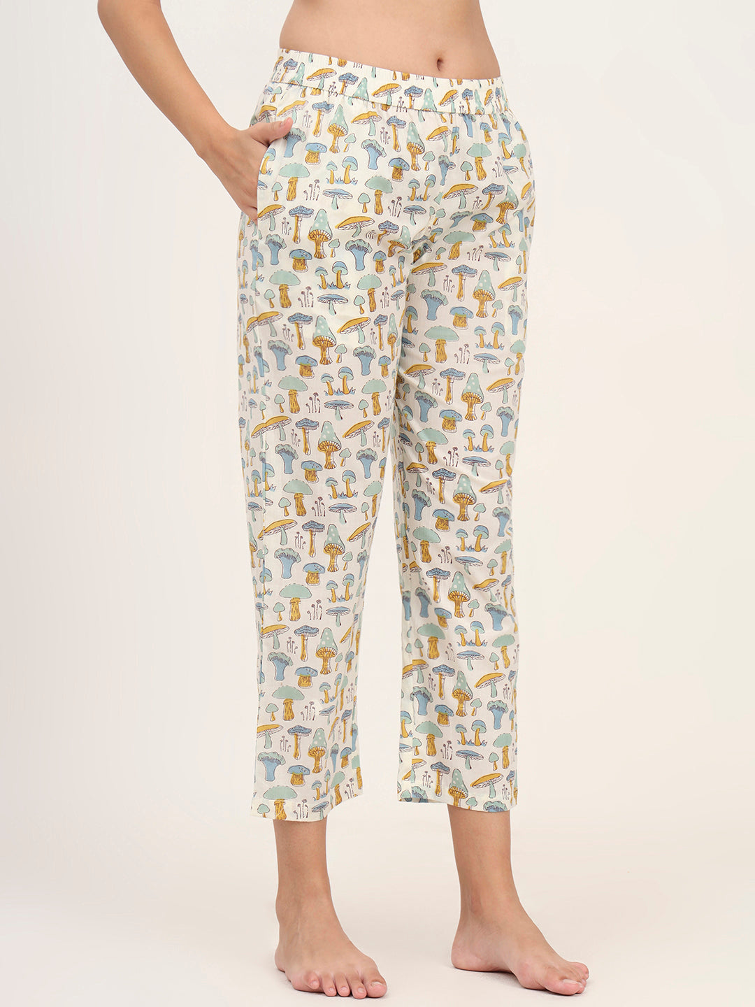 Cream Cotton Printed Night Suit Set