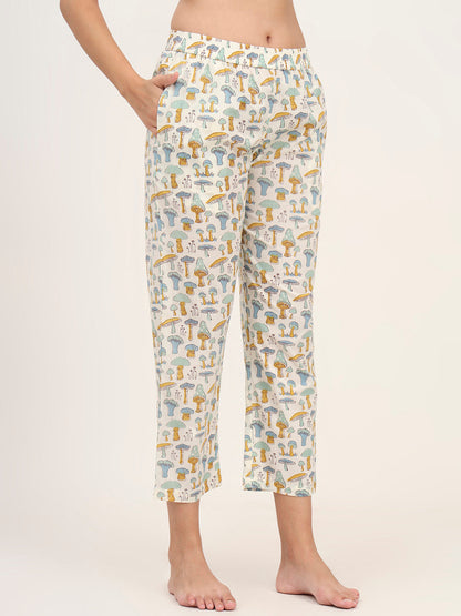 Cream Cotton Printed Night Suit Set