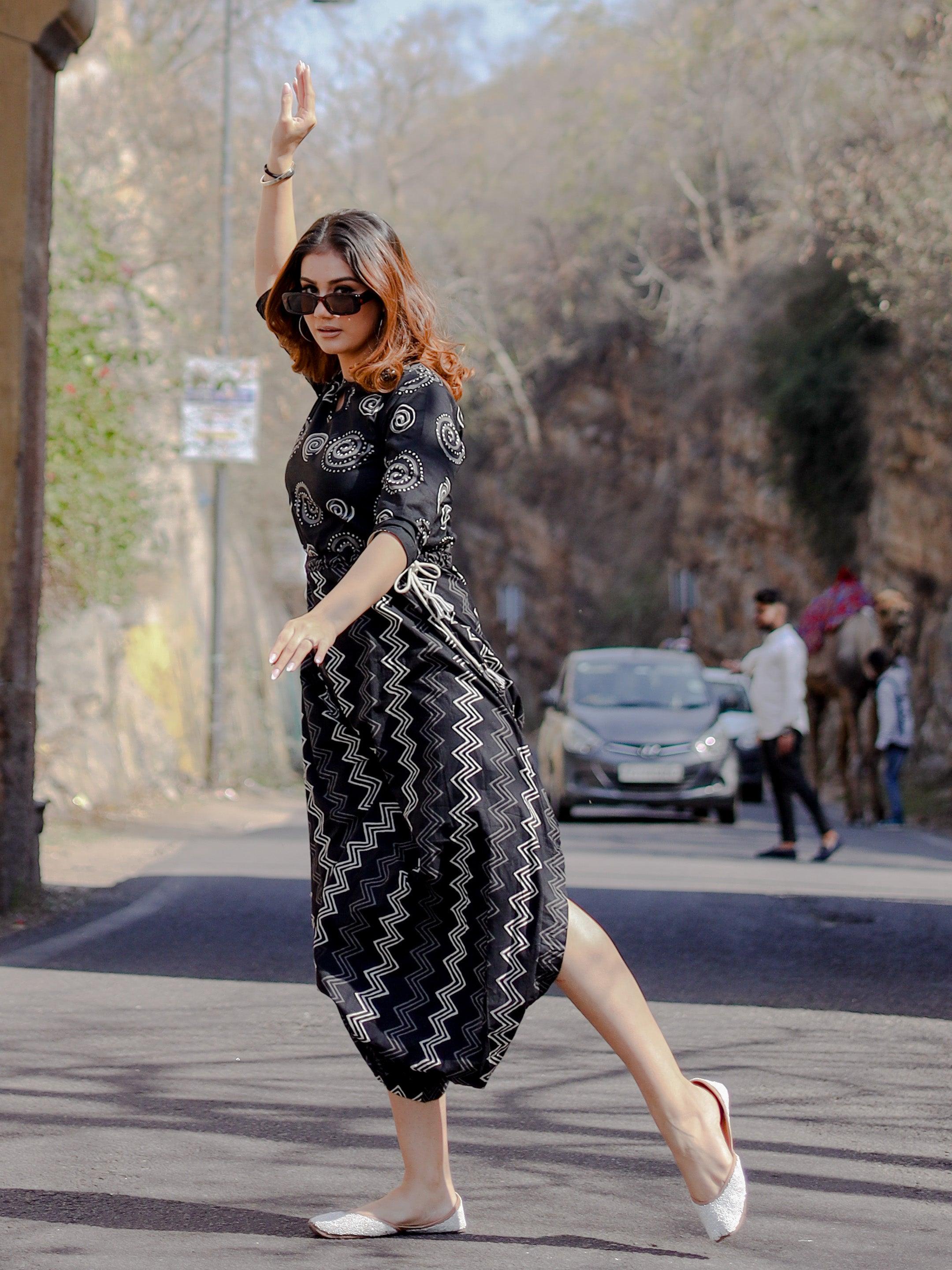  Black Dhoti Style Cotton Jumpsuit - world.com