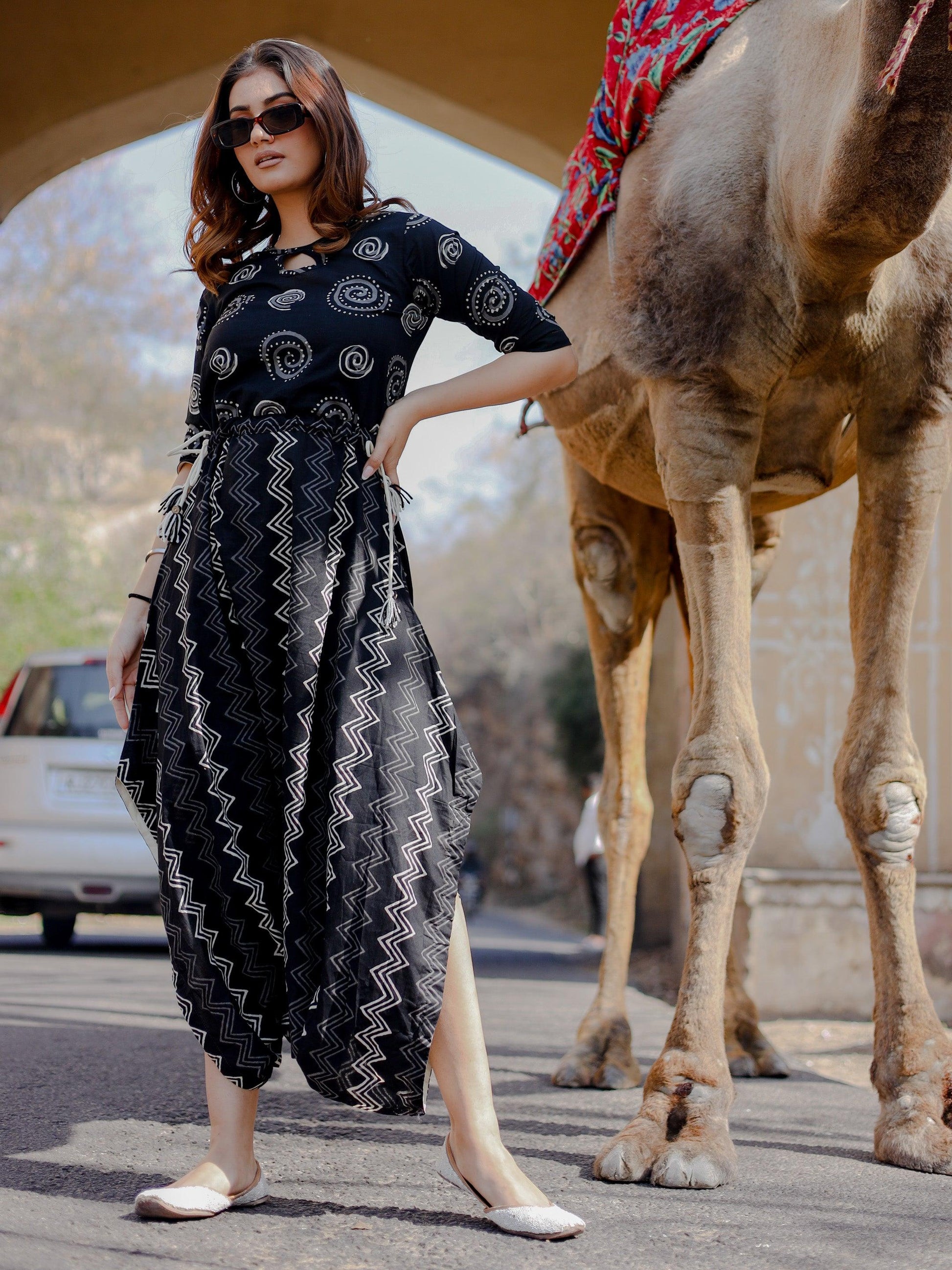  Black Dhoti Style Cotton Jumpsuit - world.com