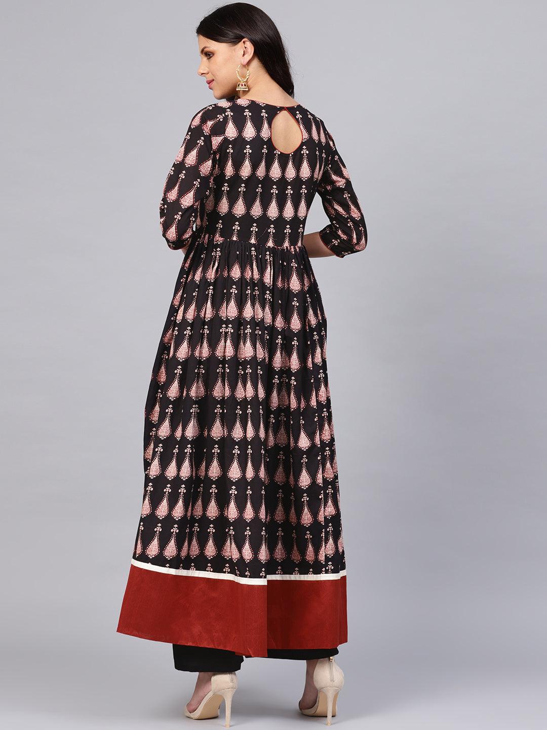  Black Printed Cotton Floor Length Anarkali Kurta -  world