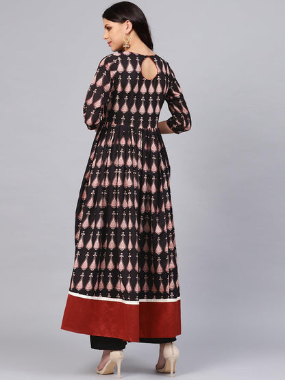  Black Printed Cotton Floor Length Anarkali Kurta -  world