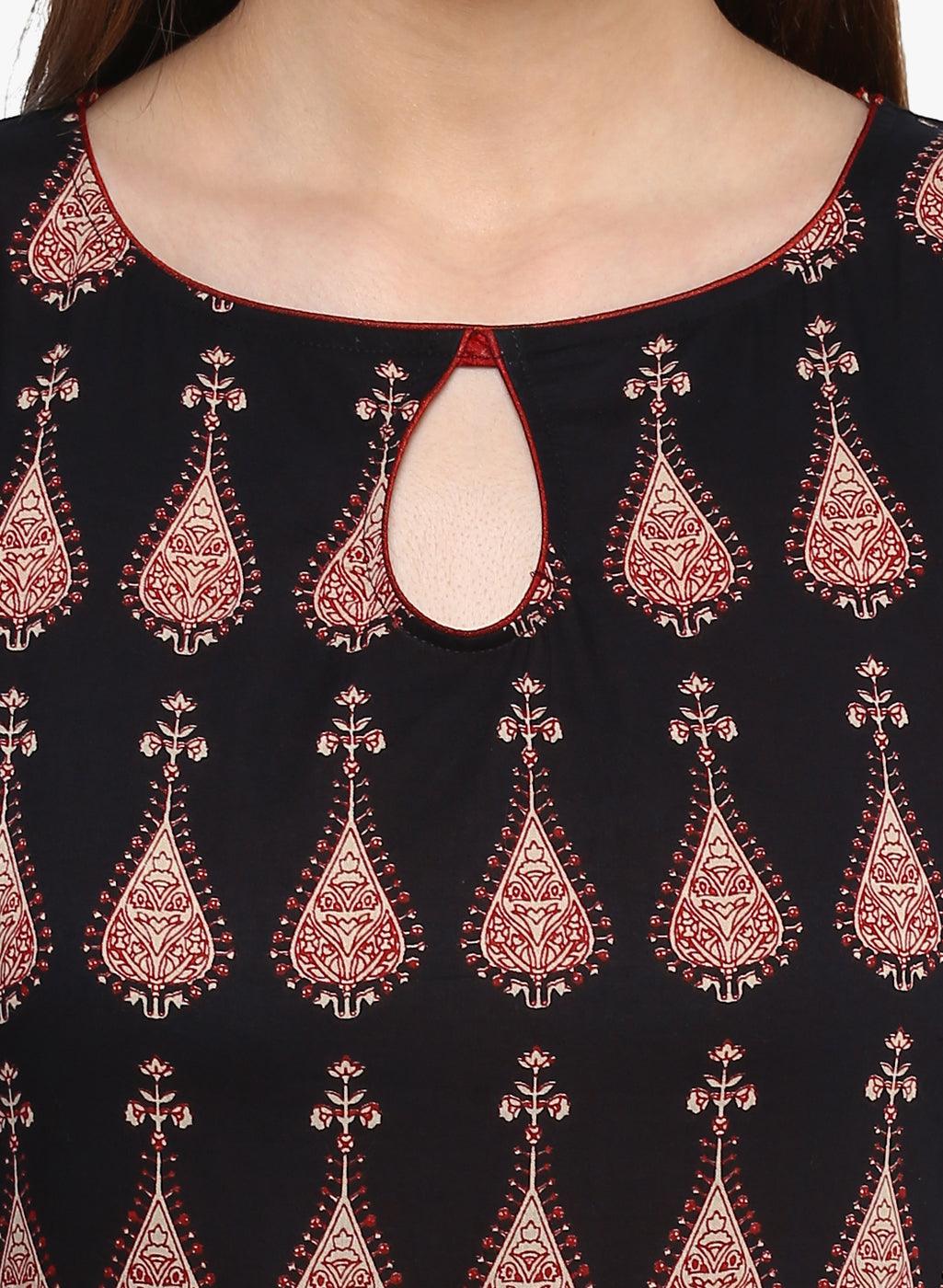  Black Printed Cotton Floor Length Anarkali Kurta -  world