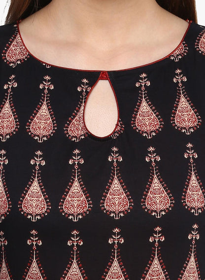  Black Printed Cotton Floor Length Anarkali Kurta -  world