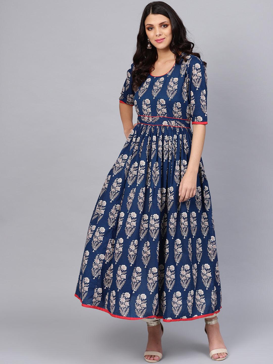  Royal Blue Printed Floor Length Anarkali -  world