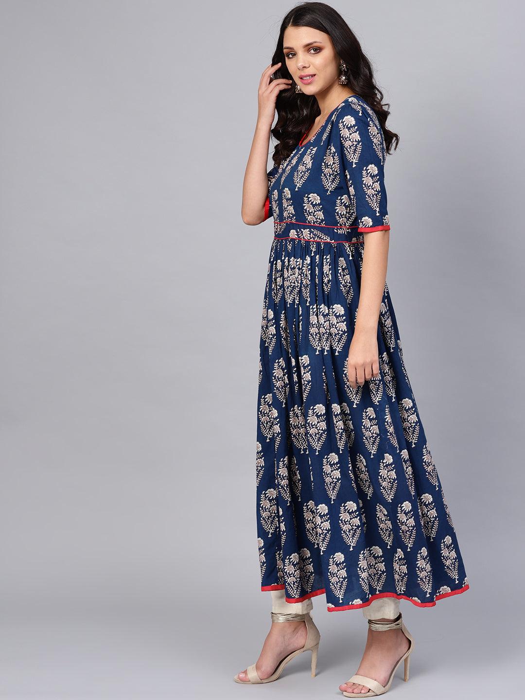  Royal Blue Printed Floor Length Anarkali -  world