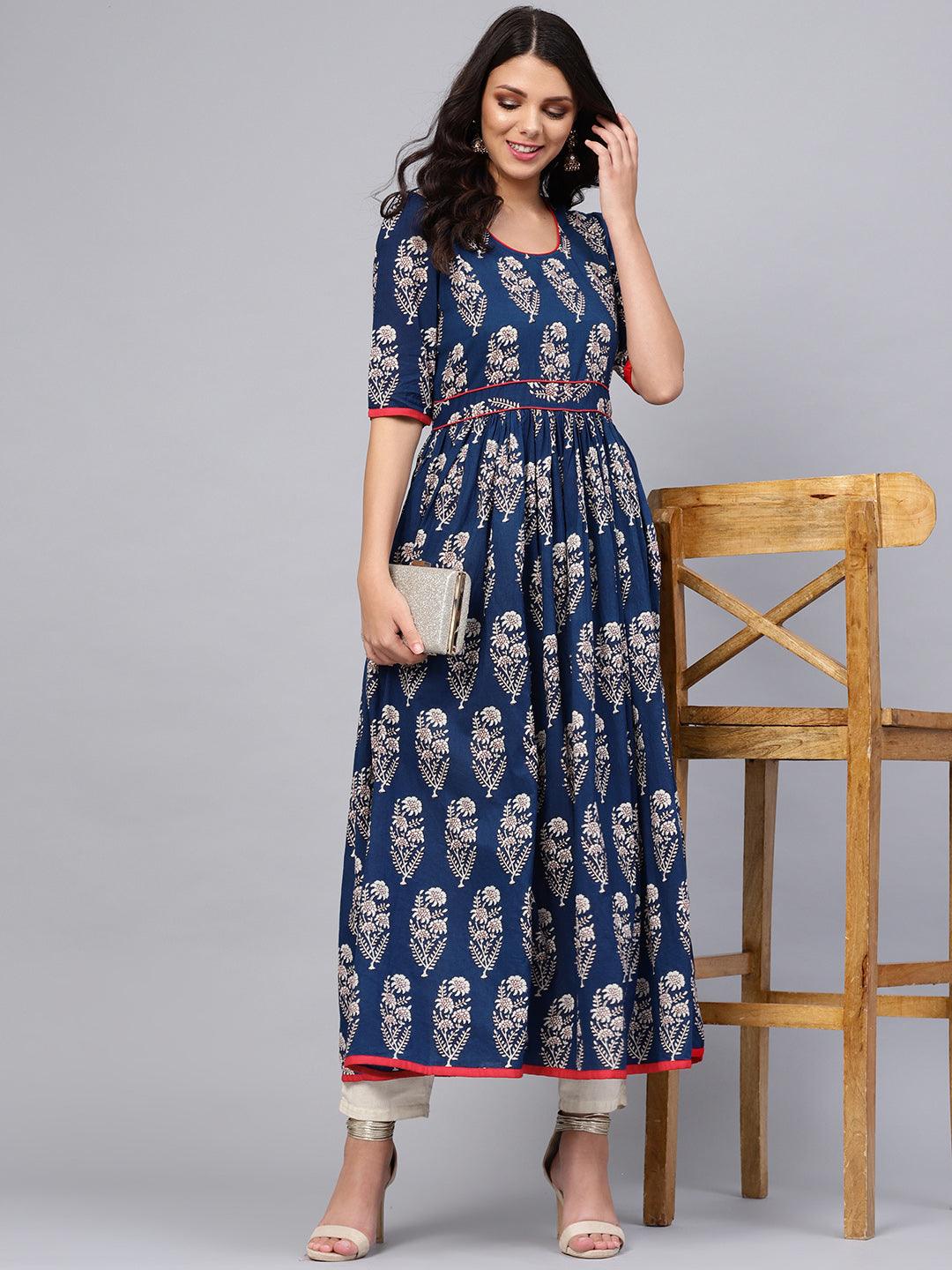  Royal Blue Printed Floor Length Anarkali -  world