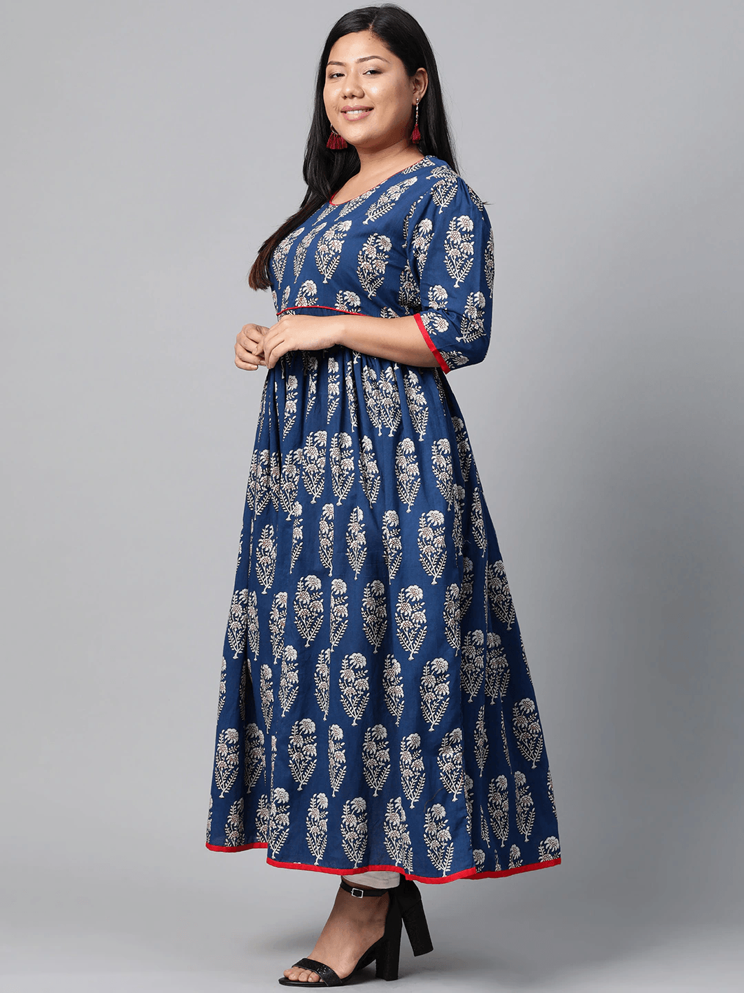 Plus Size Royal Blue Printed Floor Length Anarkali -  world