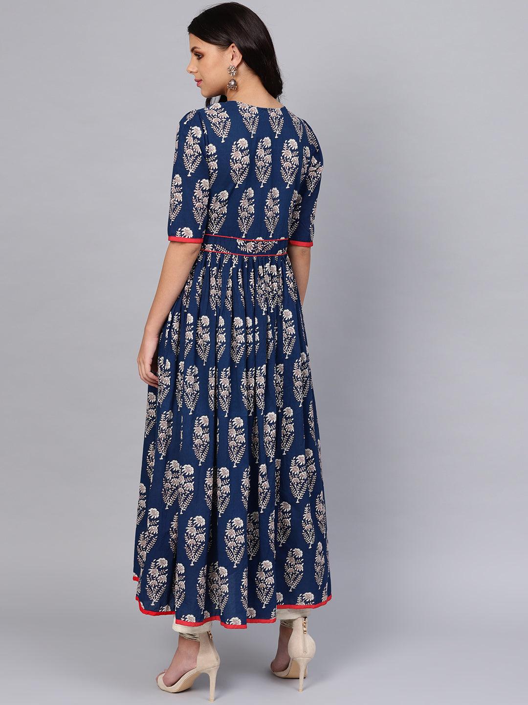  Royal Blue Printed Floor Length Anarkali -  world