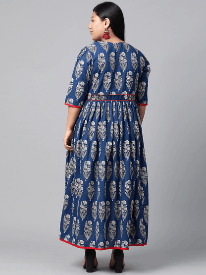 Plus Size Royal Blue Printed Floor Length Anarkali -  world