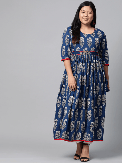 Plus Size Royal Blue Printed Floor Length Anarkali -  world