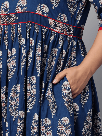 Plus Size Royal Blue Printed Floor Length Anarkali -  world