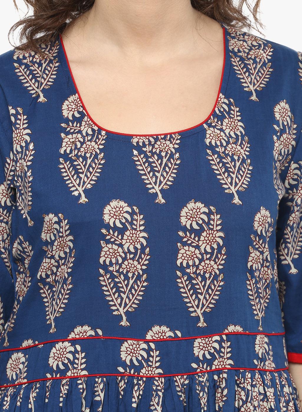  Royal Blue Printed Floor Length Anarkali -  world