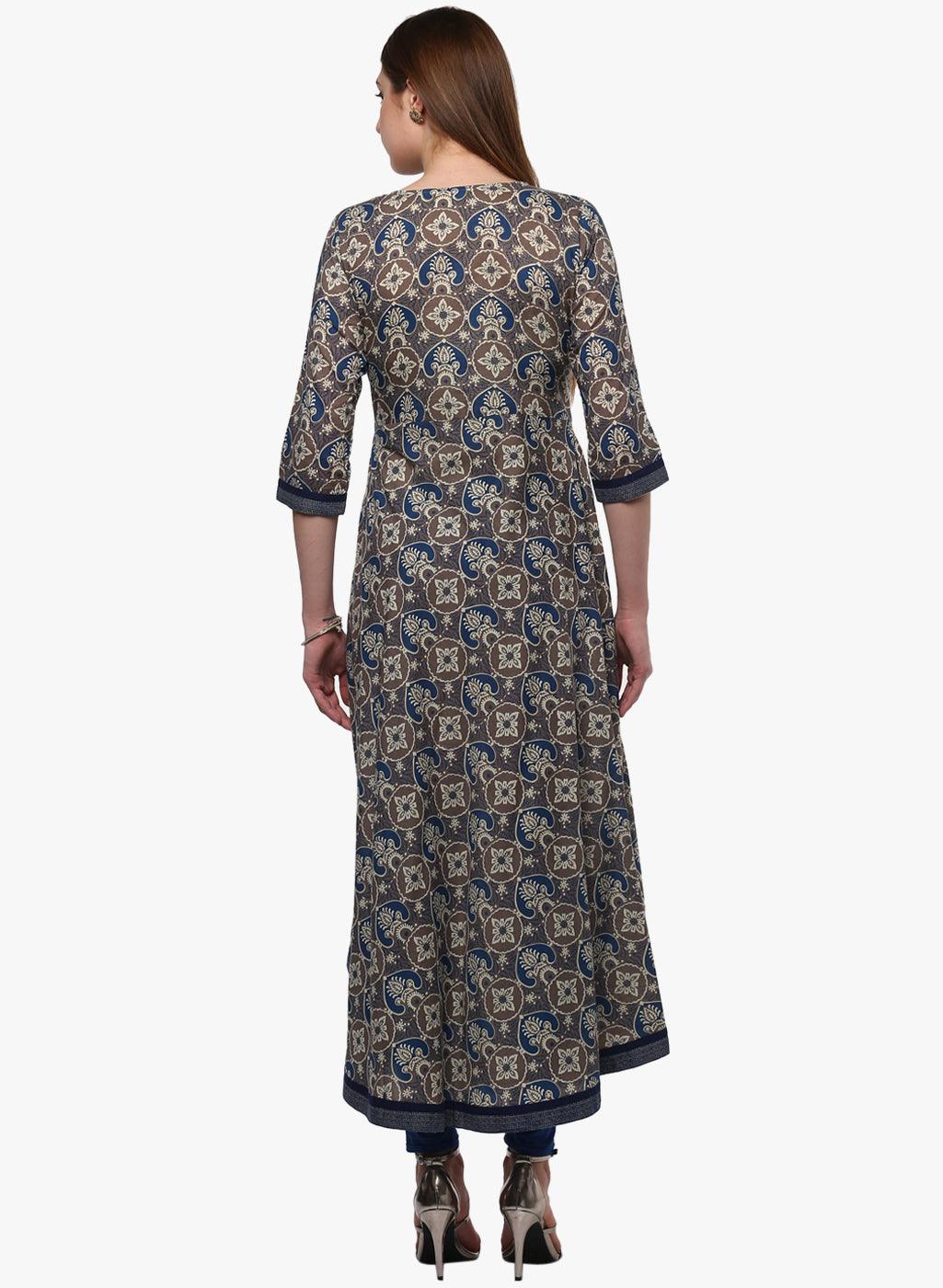  Blue And Grey Cotton Anarkali -  world