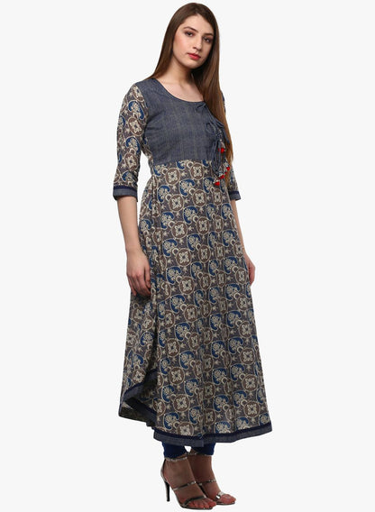  Blue And Grey Cotton Anarkali -  world